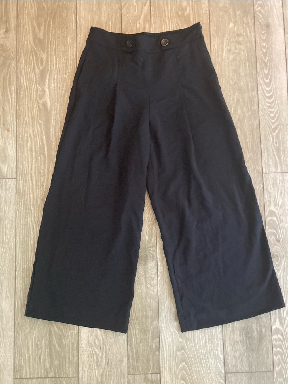 Ann Taylor Black Wide-Leg Button-Front Pants